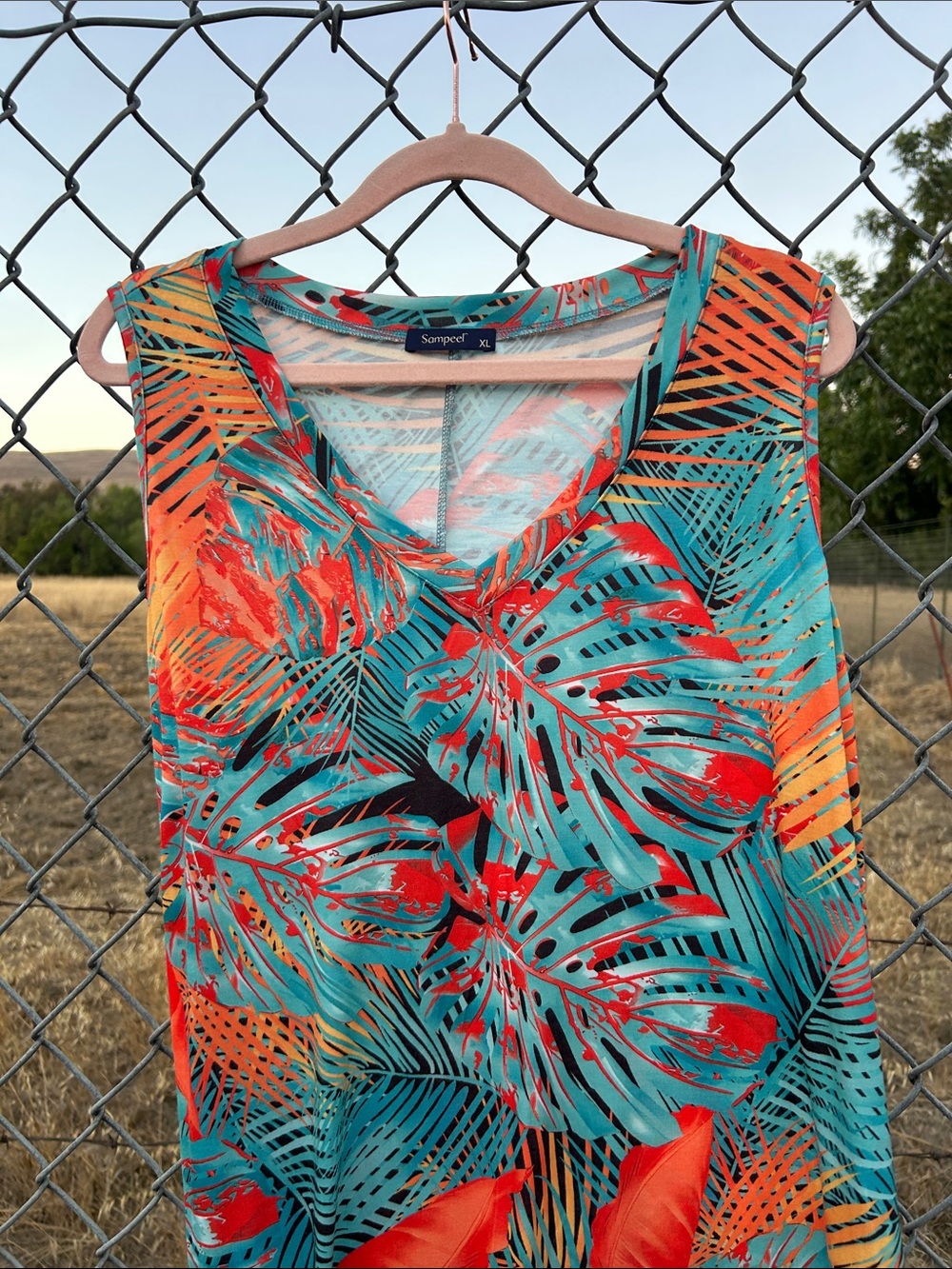 Tropical Print Sleeveless Maxi Dress - Teal & Coral - Picture 2 of 13